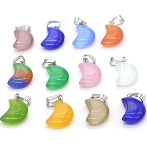 12*18mm Crescent Moon Semi-precious Stone Crystal Cat Eye Opal Charms Pendant for DIY Jewelry Making Necklace Accessories