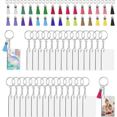 120PCS Sublimation Keychain Rectangle DIY Blanks Set With Tassel Key Chain Metal Key Rings For Homemade Crafts Accessories