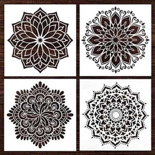 4pcs Large Size Reusable Stencil Laser Cut Painting Template Floor Wall Tile Fabric Furniture Stencils Mandala Painting Stencils