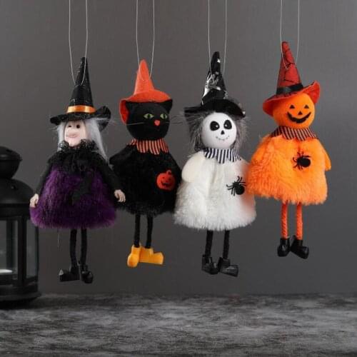 4Pcs/Lot Halloween Plush Doll Pumpkin Ghost Eif Cat Charm Doll Scary Witch Plush Toys Gifts Halloween Party Decoration For Home