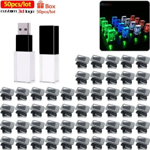 50pcs/lot Crystal USB 2.0 Flash Drives 4g free 3d logo Pen drive USB 64GB 32G 16G 128GB Pen Driver Cle USB For photography gifts