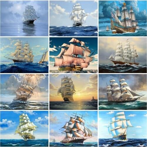 AZQSD Diamond Painting Sea Sailboat Full Drill Diamond Embroidery Landscape Mosaic Cross Stitch Scenery Rhinestones Home Decor