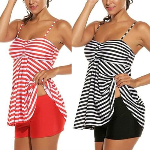 SEABBOT Women Plus Size 2pcs Bikini Set Swimwear Padded Push Up Strap Swimsuit Striped Dot Printed Female Beachwear Dropshipping