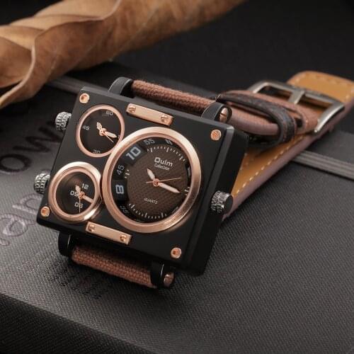 Luxury Brand Oulm Watch Men Quartz Wristwatches Clock Male Three Time Zone Square Sports Watches Relogio Masculino Drop Shipping