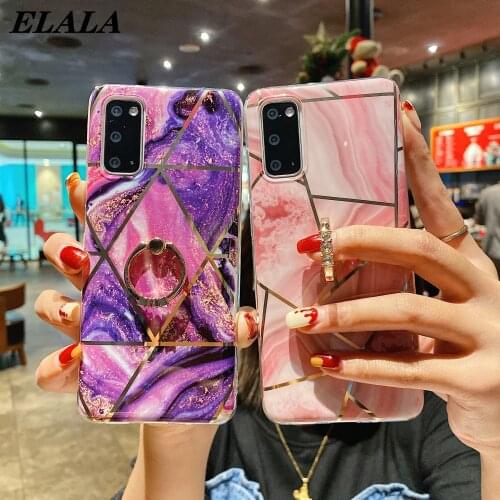 Phone Case For Samsung Galaxy A72 A52 A32 A42 A12 5G A02s EU Fundas Marble Soft IMD Protect Cover with Finger Ring Stand Etui