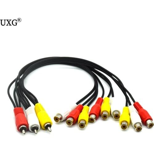 Black 25cm 3RCA Male Jack to 6RCA Female Plug Splitter Audio Video AV TV DVD Adapter Cable