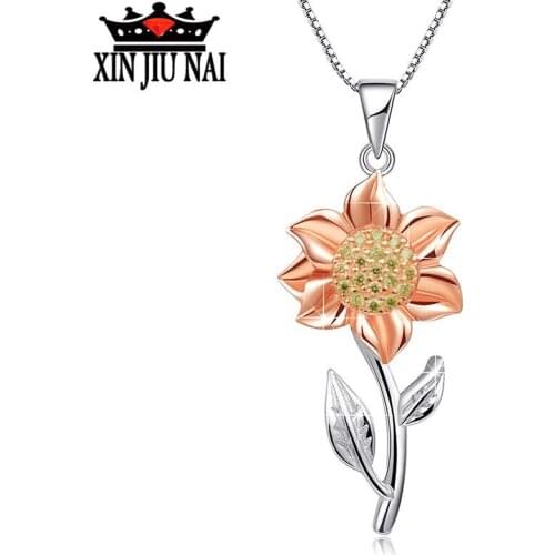 Rose Gold / Silver Color Chokers Flowers Necklace Simple for Women Girls Sun Flower Valentines Day Gift for Women silver 925