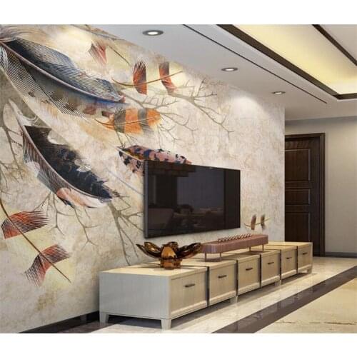 Custorm photo Gezhiran Custom Wallpaper 3D Stereoscopic Retro color feathers fashion Wallpaper Mural Living Room Bedroom Wallpap