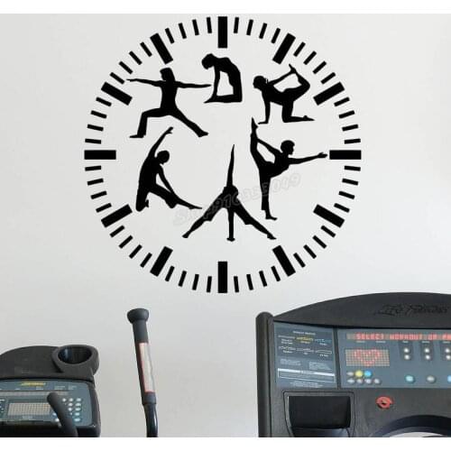 Fitness Clock Wall Decal Vinyl Yoga Gym Wall Sticker Yoga Wall Decor Home Living Room Decor Design Removable Art Murals B482