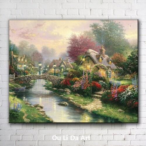 Classical Thomas rural house stone bridge landscape canvas printings oil painting printed on canvas wall art decoration pictures
