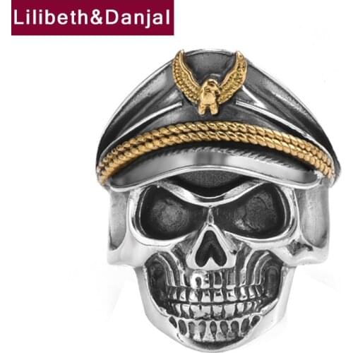 Pirate Captain Skull Adjustable Ring Real 925 Sterling Silver Fashion Punk Jewelry Women Men 2021 Wholesale Free Shipping R36