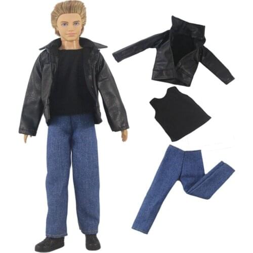 2021 New Ken Black Jacket Jeans Outfits Set for Barbie CD FR Kurhn BJD Doll Clothes Accessories Dollhouse Role Play