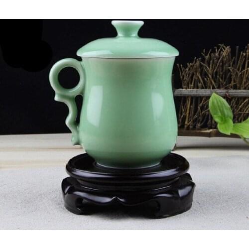 Longquan Teacup Glaze Celadon Coffee Tea Mug Office Elegant Ceramic Tea Cups with Lid Chinese Teaset Drop Shipping