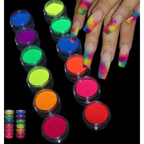 Neon Pigment Powder Fluorescent Nail Glitter Set Shinny Ombre Chrome Dust DIY Gel Polish Manicure For Nails Art Decoration