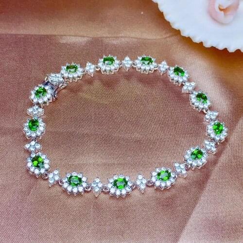 Fashion grace round Diana Natural green diopside Bracelet Natural gemstone Bracelet S925 silver women party gift fine Jewelery