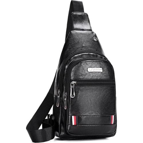 Men USB Charging Bags Mens Chest Bag PU Shoulder Bag Sling Sports Casual Leather Package Messenger Travel Crossbody Backpack