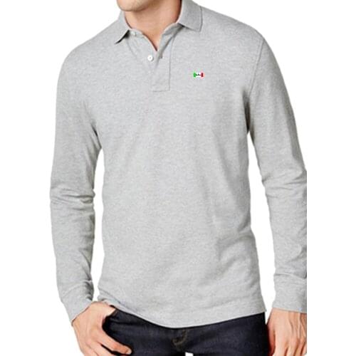 Mens Early Spring New Product 100% Pure Cotton Slim Long Sleeve Polo Shirt Lapel Collar Casual Embroidery Graphic T-Shirt Tops