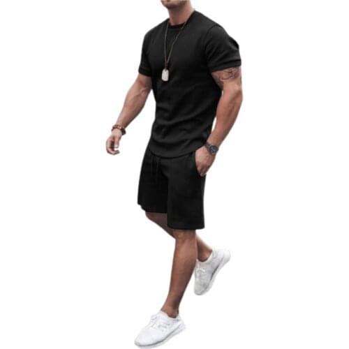 Summer Men Casual Shorts Sets Short Sleeve T Shirt +Shorts Solid Male Tracksuit Set Mens Brand Clothing 2 Pieces Sets