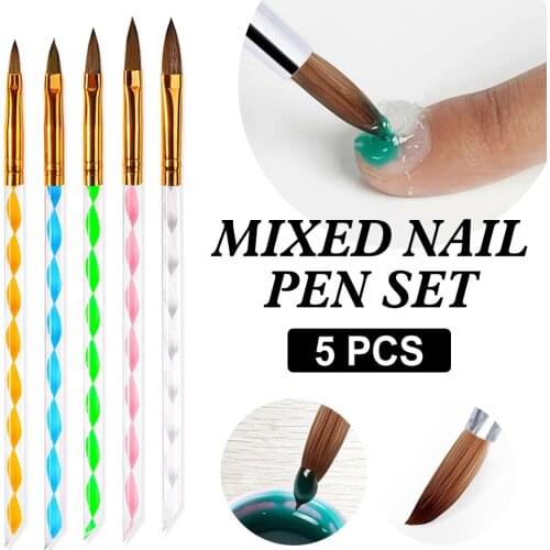 5 Pcs Nail Art Brushes Set Nail Gel Polish Painting Pen Kit Nail Liner Pen Manicure Tool for Home DIY Gifts for Women