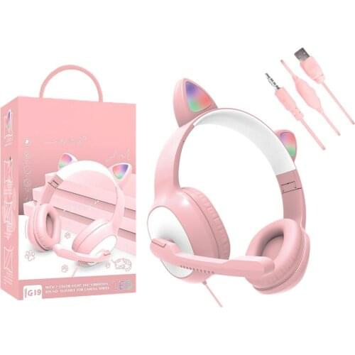 Headphone Cat Ear Cute Gaming Headset For Gaming Noise Reduction Cute Cat Ears Wireless Headphones With Mic Dropshipping