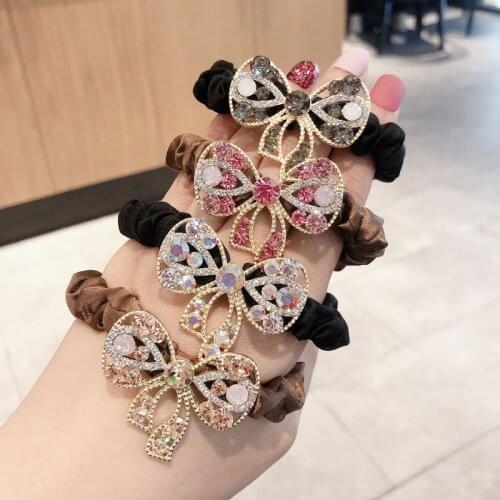 2021 New Hair Accessories Rhinestone Bowknot Hair Rope Pearl Fashion Hair Tie Elegant Hair Rope Temperament Rubber Band