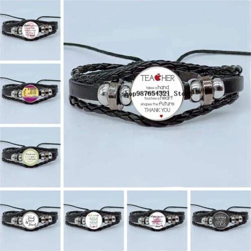 New Teachers Day Gift Bracelet Best Teacher Gift DIY Glass Woven Jewelry Leather Bracelet
