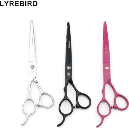 Left hand hair cutting scissors 7 INCH Pet dog grooming scissors Silvery Black Pink hair cutting shears Lyrebird NEW