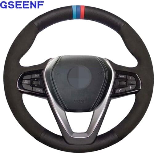 Car Steering Wheel Cover For BMW X3 G01 X4 G02 X5 G20 G21 G30 G31 G32 G05 X7 G07 Z4 G29 Black Hand-stitched Soft Suede