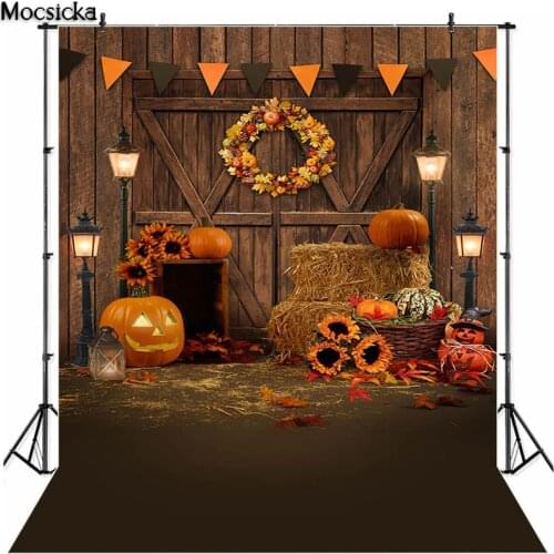 Autumn Backdrop Halloween Backgrounds for Photography Studio Retro Wooden Children Birthday Pumpkin Lantern Decorations Props