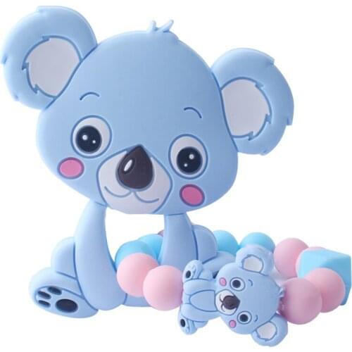 Food Grade Silicone Teethers DIY Pacifier Chains Cute Koala Baby Ring Teether Infant Baby Silicone Chew Charm Kids Teething Gift