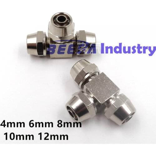 Pneumatic trachea fastening T-type three-way locking nut lock mother-type high-pressure copper nickel 4/6/8/10/12mm
