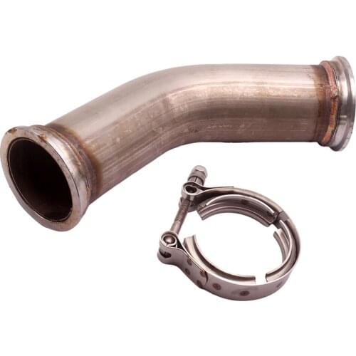 Polished 45° Bend Pipe Tube Turbo Downpipe With 2.5" V Band Flanges Clamp