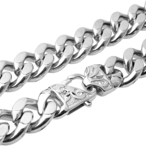 Polishing 12/15mm Wide Stainless Steel Curb Cuban Link Chain Necklace Or Bracelet Fashion Mens Jewelry 7-40" Silver Color