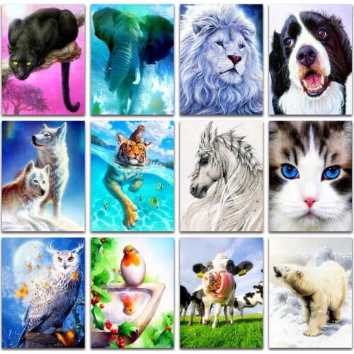 Full Diamond mosaic painting embroidery Cross stitch Animals leopard elephant dog wolf bird cow lion bear tiger horse cat owl 17