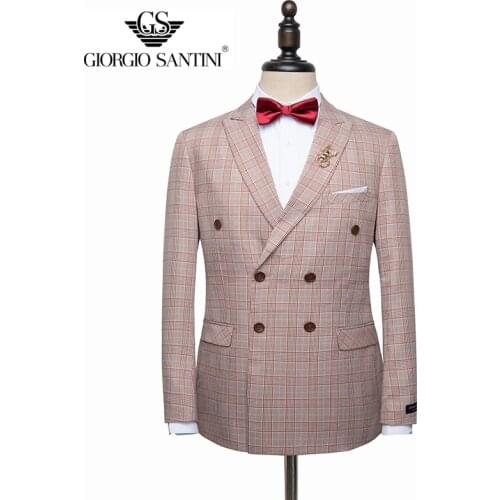SLIM FIT 2020 GIORGIOSANTINI casual suit Red plaid 2-piece suit (Blazer + trousers)