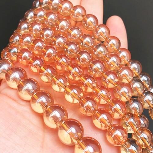 Champagne Transparent Metallic Titanium Coated Quartz Glass Beads Loose Spacer Beads For Jewelry Making Diy Bracelet Necklace