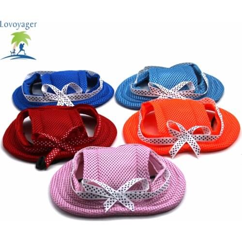 Pink Princess Mesh Breathable Dog Pet Sun Cap Hat With Bow Cute Pet Dog Cat Accessories