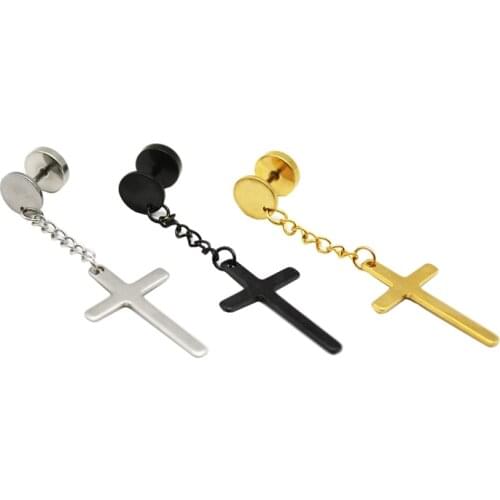 Cross Earring Punk Gothic Stainless Steel Stud Round Fake Ear Taper Dumbbell Fashion Women Men Rock Jewelry Wholesale