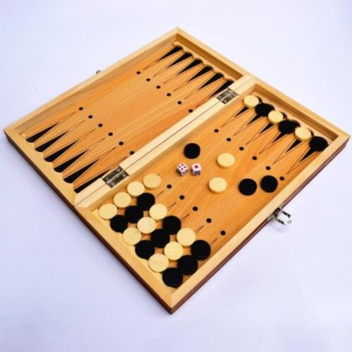 3 in 1 Chess Set Chess Checkers Backgammon Folding Wooden Chess Board 13x13inch