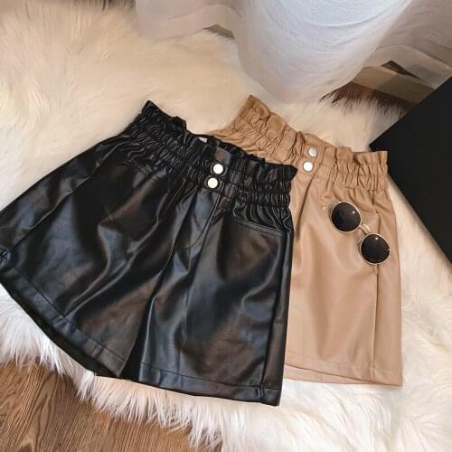 Leather shorts women Spring and Autumn High waist Harem shorts fashion Loose shorts women