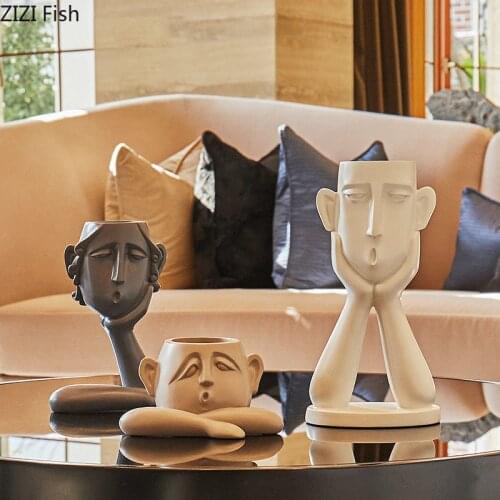 Nordic Resin Vases Abstract Figure Statue Crafts Adornment Flower Pot Flower Insert Desk Ornament Home Decoration Accessories