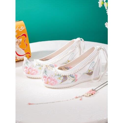 Women Shoes Original Hanfu Shoes Womens Antique Costume Heightening Embroidered Shoes Improved Ming Summer New Style