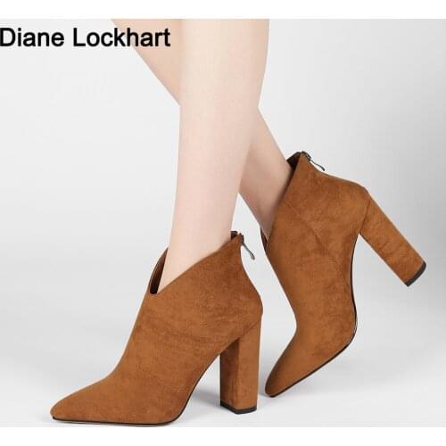 Womens Boots Autumn Shoes Pointed Toe High Heels Zipper Pumps Ladies Shoes Woman Short Ankle Booties Femininas 2021 New