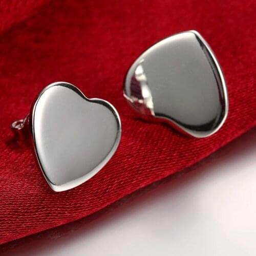 Romantic Fashion 925 Sterling Silver Heart Shape Small Stud Earrings Jewelry Women Earring Wedding Party Gifts
