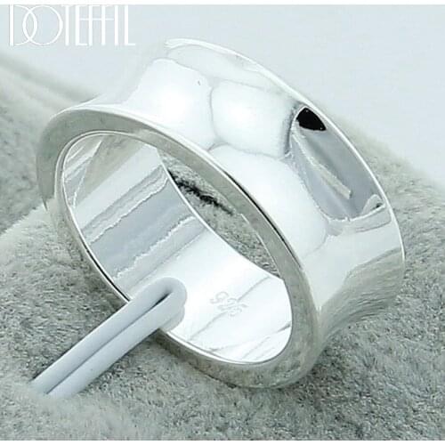 DOTEFFIL 925 Sterling Silver Simple Smooth Concave Ring For Women Wedding Engagement Party Fashion Charm Jewelry