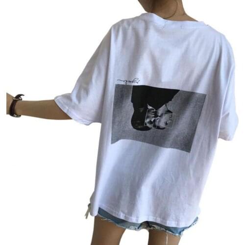 Zuolunouba 2018 Summer Women T Shirt Cartoon Bf Print Style Half Batwing Sleeve Long T-shirts Casual Cotton Tees Tops Female