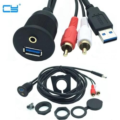 1M USB 3.0 & 2 RCA Male to USB3.0 & 3.5mm Aux Female Extension Cable Dashboard Panel Flush Mount Lead Car Boat Motor Accessories