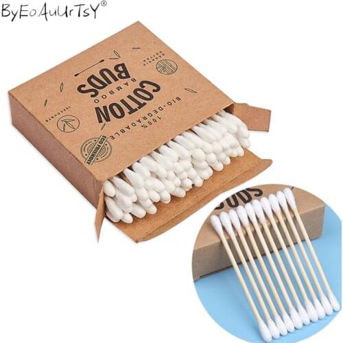 100Pcs/Box Double Head Cotton Swab Bamboo Sticks Cotton Swab Disposable Buds Cotton For Beauty Makeup Nose Ears Cleaning