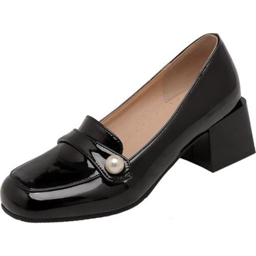 2021 Patent Leather Lovely Pearl Women Shoes Classic High Heels Pumps Female Working Casual Basic Shoes Plus Size 44 45 46 H-31