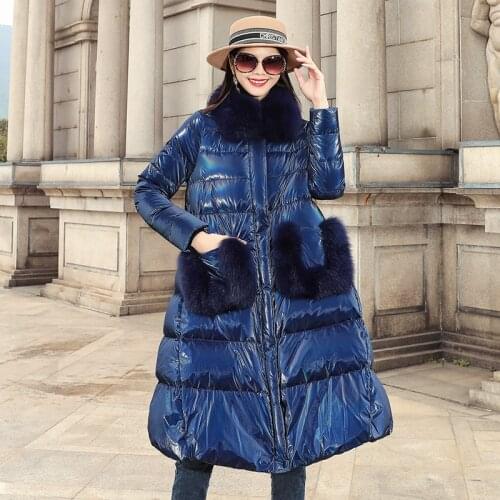 2021 Real Fox fur collar Long Winter 90% White Duck Down Coats Thick Womens Down Jacket Warm Loose Snow Outwear Parkas Female